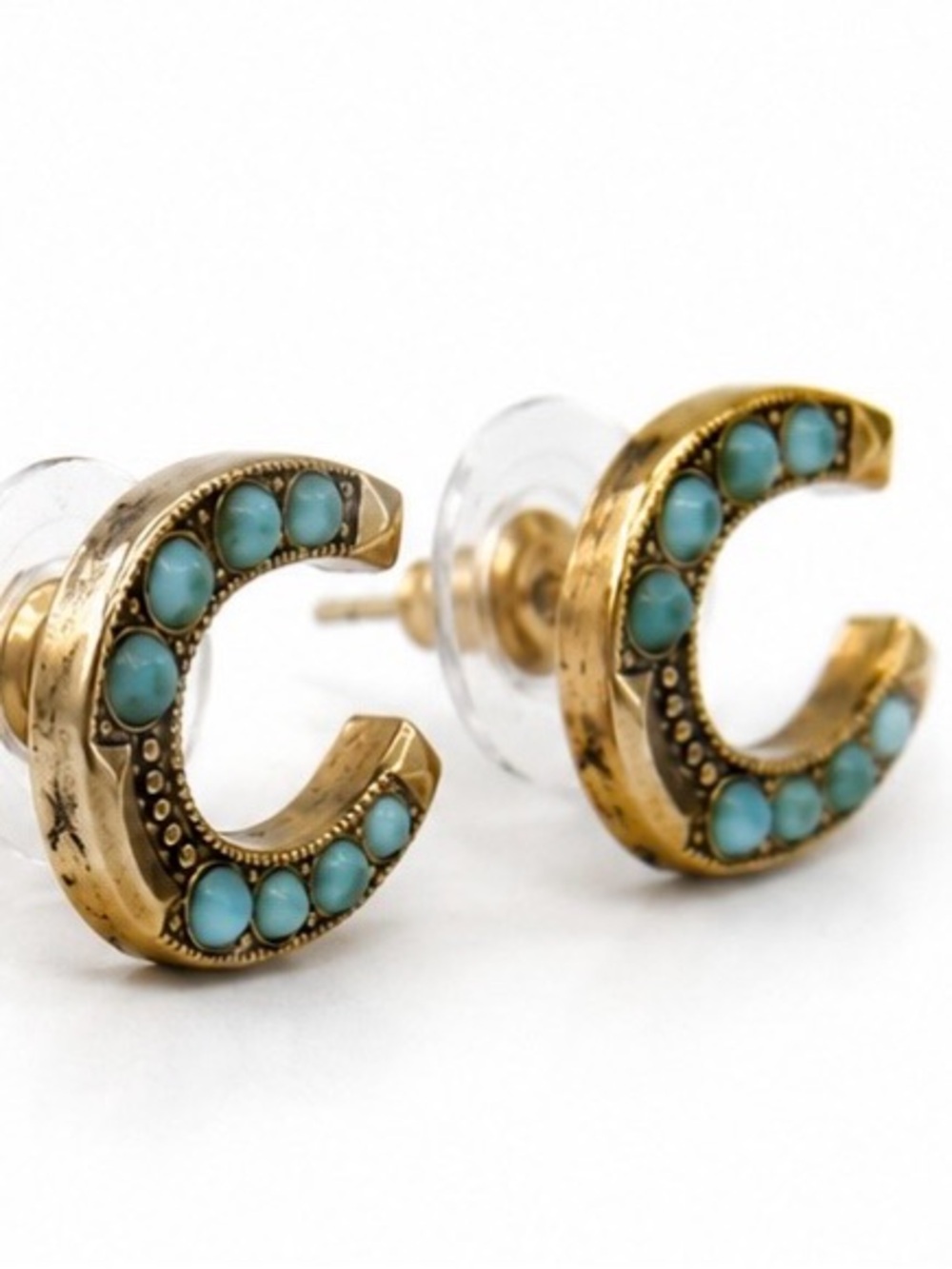 Gold-Tone Horseshoe Shaped Turquoise Stud Earrings